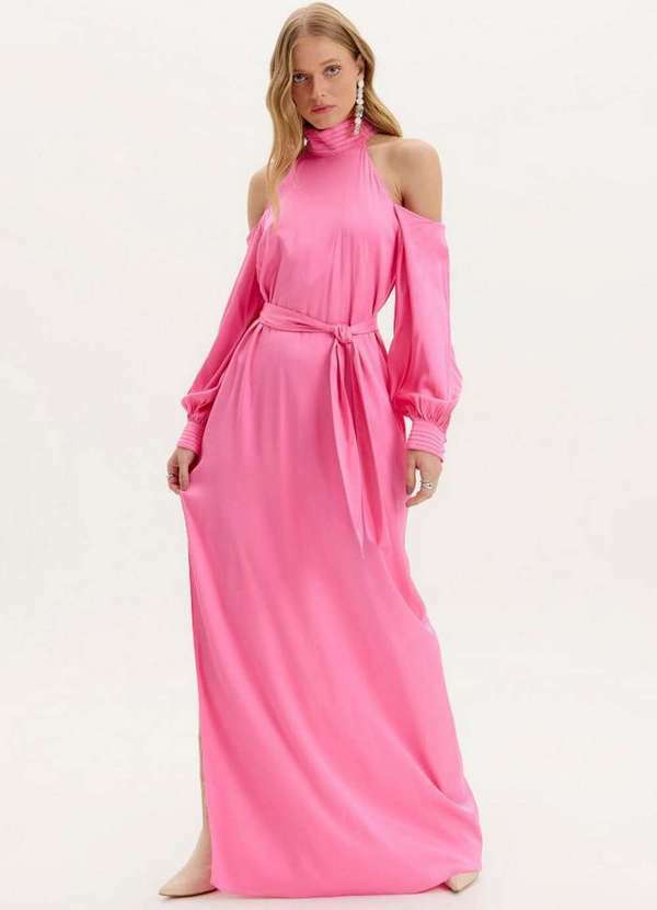 Amarante do Brasil - Vestido Longo Recorte Mangas Rosa