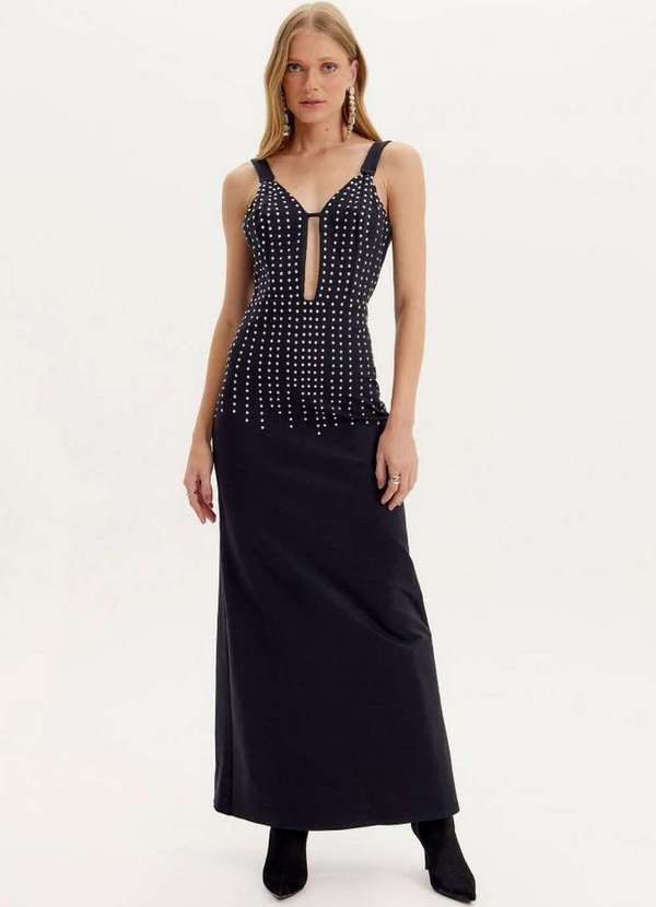 Amarante do Brasil - Vestido Midi com Aplicação Preto