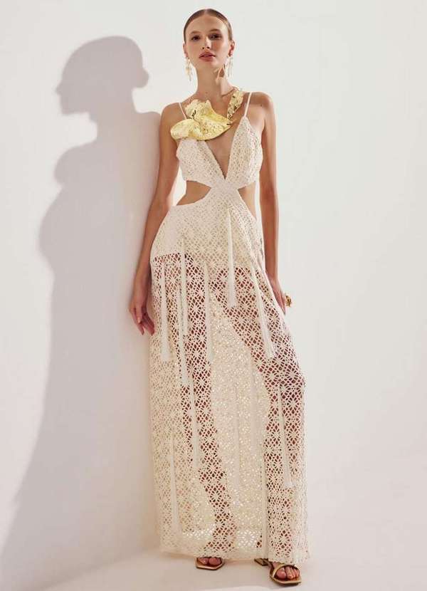 Amarante do Brasil - Vestido Midi Cut Out Renda Bege