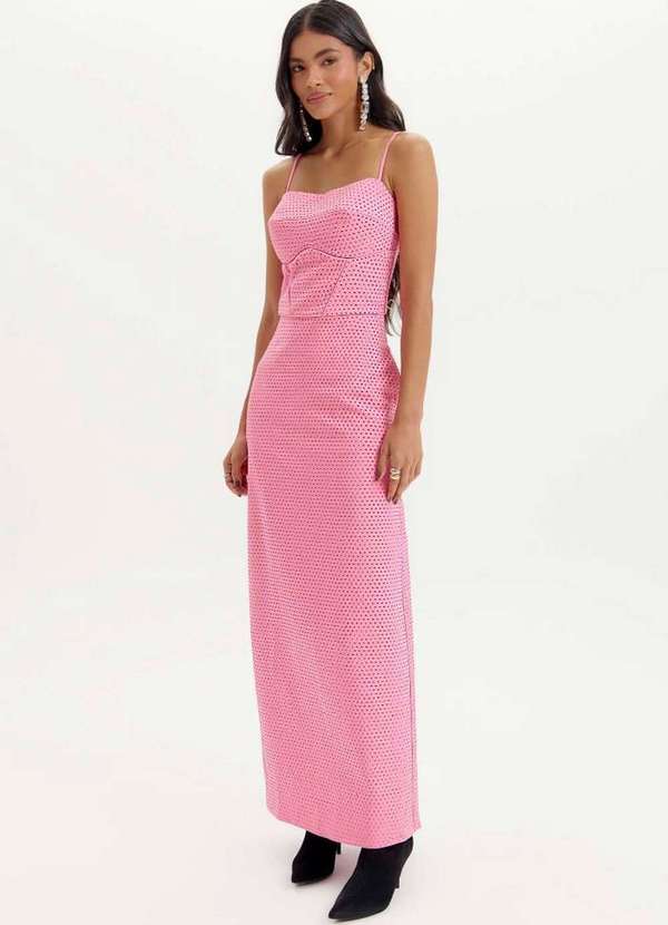 Amarante do Brasil - Vestido Midi de Alça Brilhos Rosa