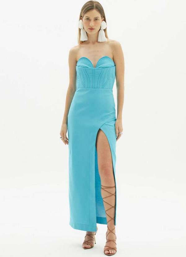 Amarante do Brasil - Vestido Super Midi Bordado Azul