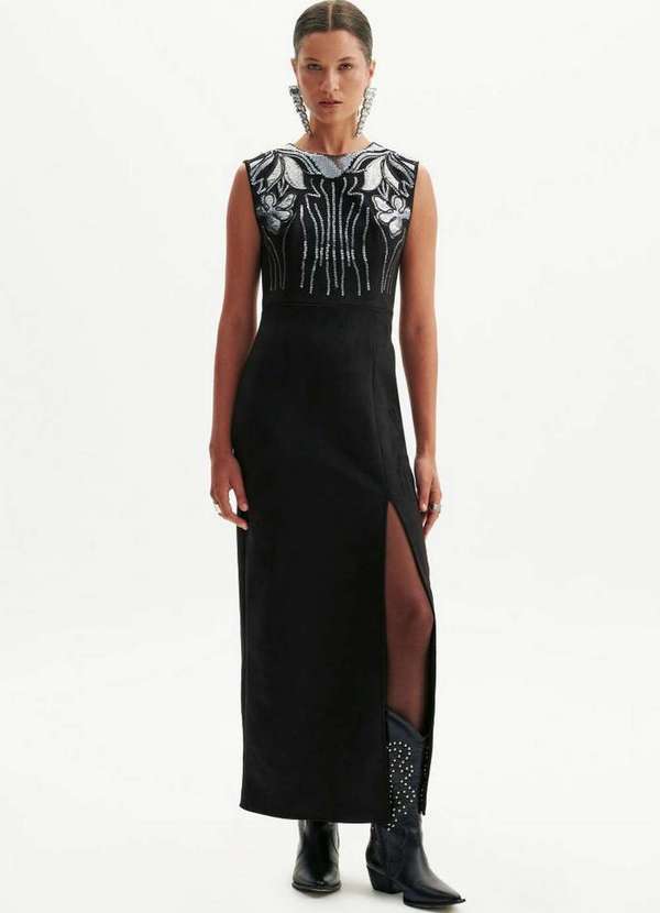 Amarante do Brasil - Vestido Super Midi com Bordado Preto