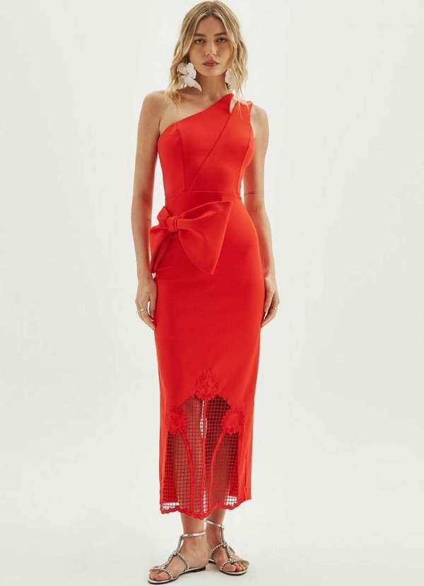 Amarante do Brasil - Vestido Super Midi com Laço Amarante Vermelho