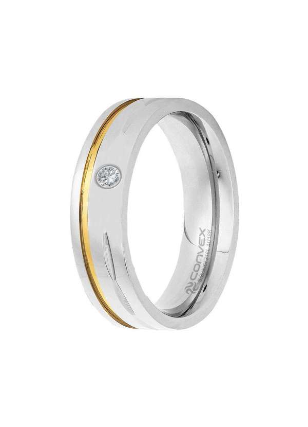 Convex - Aliança Aço Deam 6mm com Filete em Ouro e Zircônia Prata