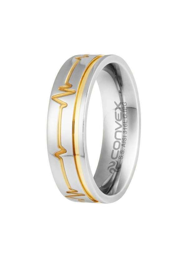 Convex - Aliança Aço Heart Beat Feel 6mm com Filete Gold Ipg Prata