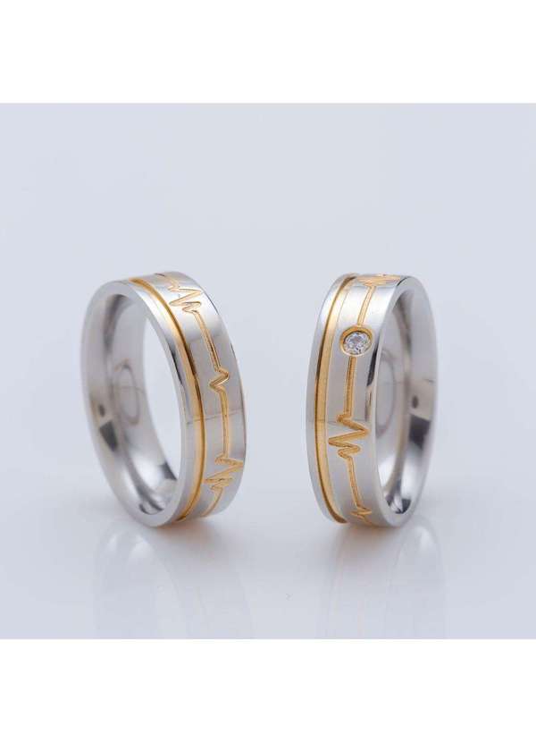 Convex - Aliança Aço Heart Beat Feel 6mm com Filete Gold Ipg Prata 3