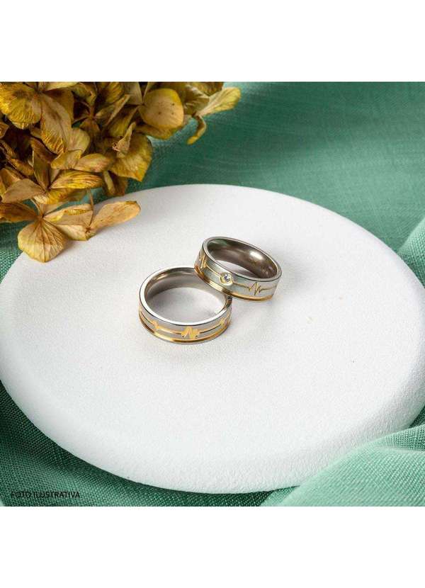 Convex - Aliança Aço Heart Beat Feel 6mm com Filete Gold Ipg Prata 4