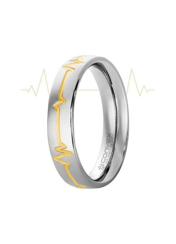 Convex - Aliança Aço Love Beat Wh 5mm com Filete Gold Ipg Prata