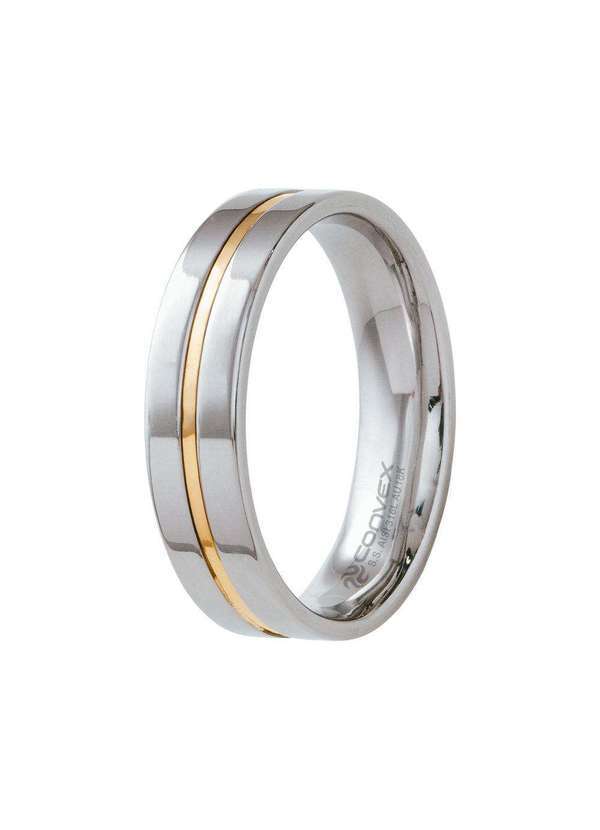 Convex - Aliança Aço Plus 6mm com Filete Central em Ouro Prata
