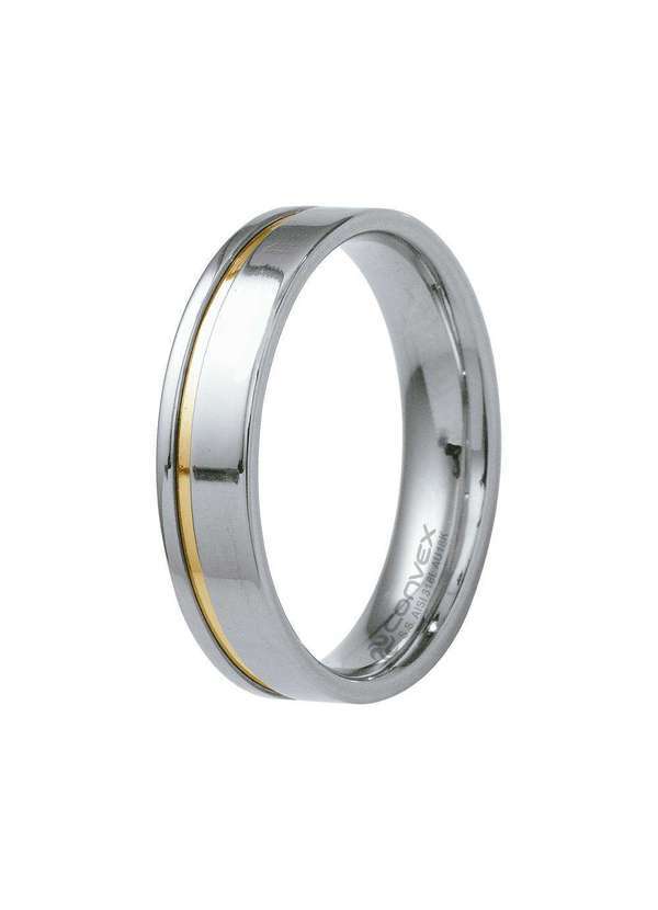 Convex - Aliança Aço Plus 6mm Filete Lateral em Ouro Prata