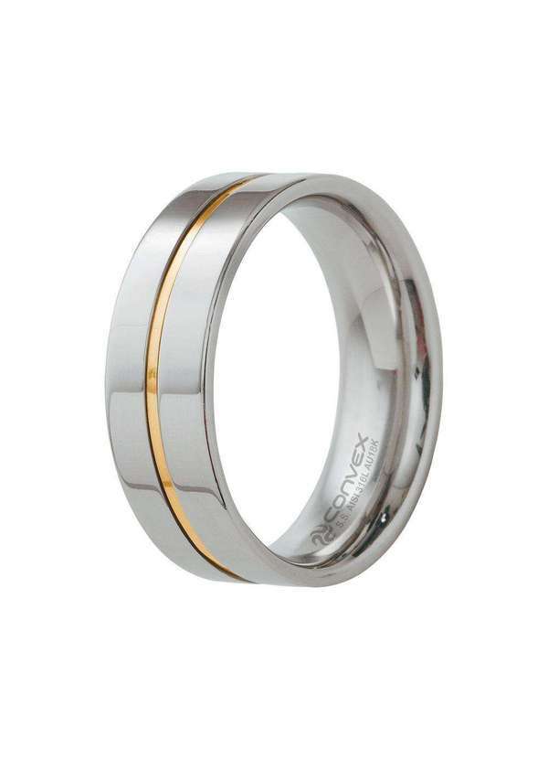 Convex - Aliança de Aço Plus com Filete em Ouro 8mm Prata