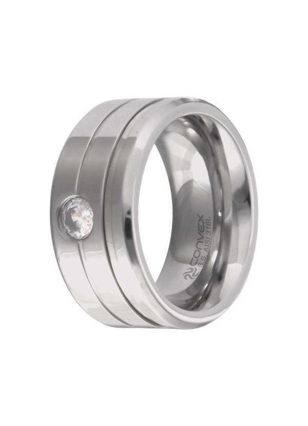 Convex - Aliança de Namoro Chrome Double Thin 10mm com Zircônia Prata