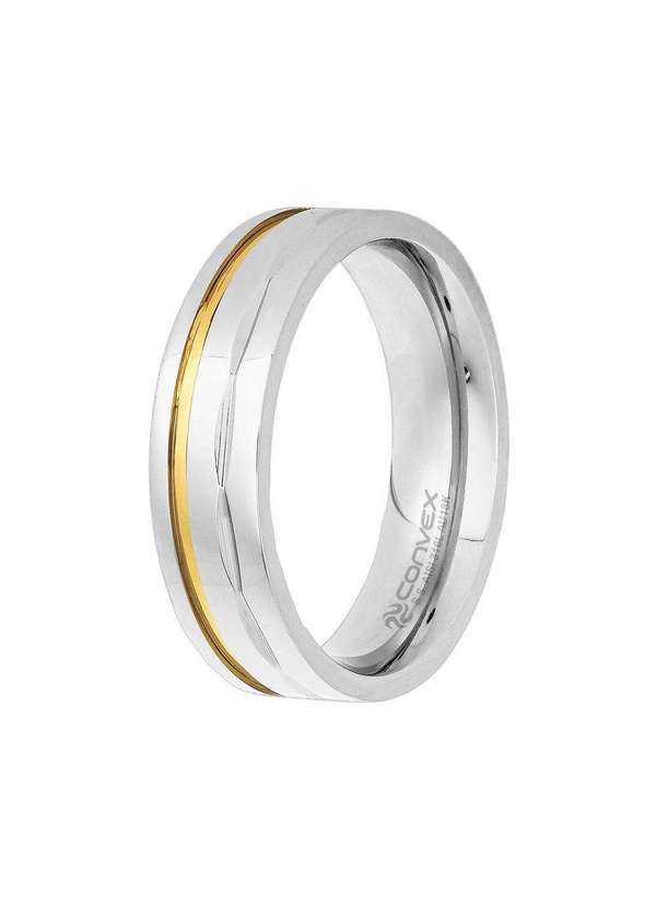 Convex - Aliança de Namoro Dion 6mm com Filete em Ouro Prata