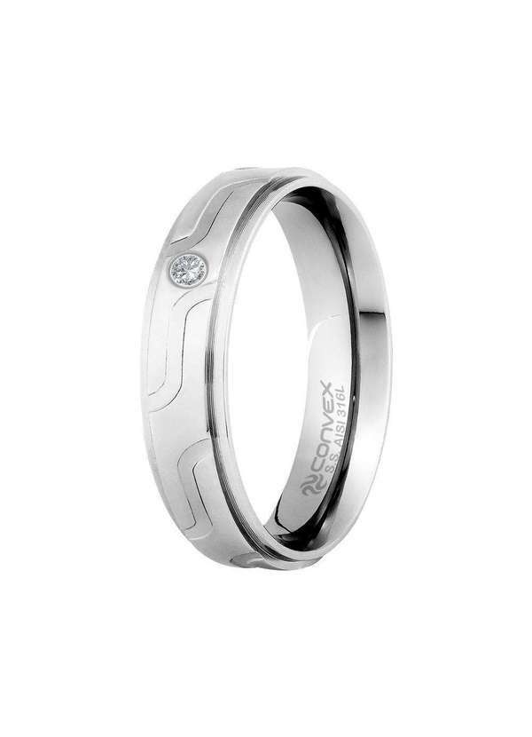 Convex - Aliança de Namoro Mid 6mm com Zircônia Prata