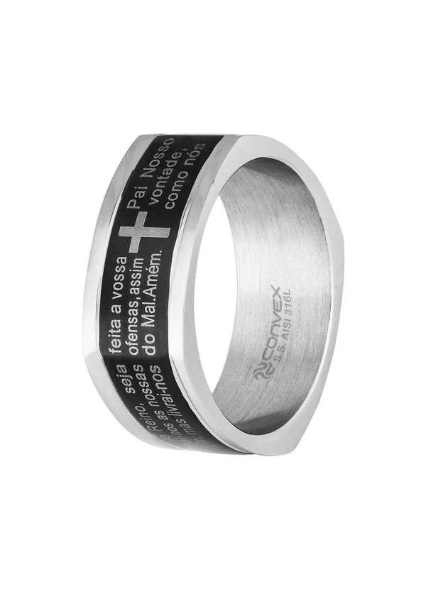 Convex - Anel de Aço Faith com Oração Pai Nosso e Resina 9mm Prata 2