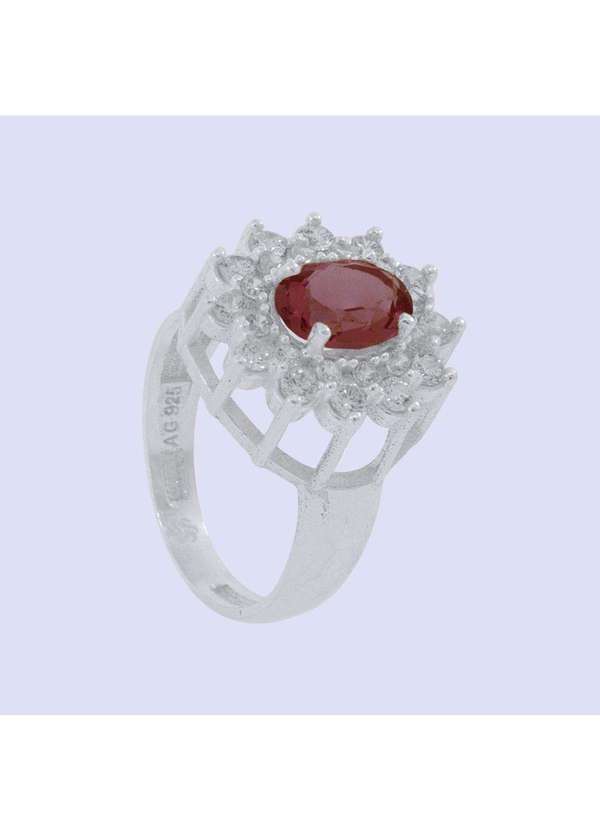 Convex - Anel de Prata Coleção Queens Cristal Rubi 6x8 e Zircônias B Prata 2