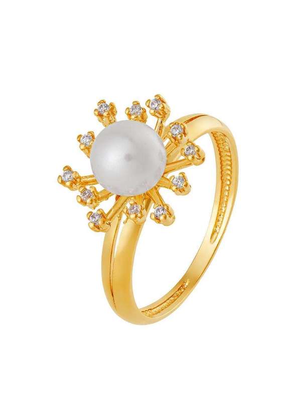 Convex - Anel de Prata Encanto Revestido com Ouro 18k com Pérola e Z Dourado