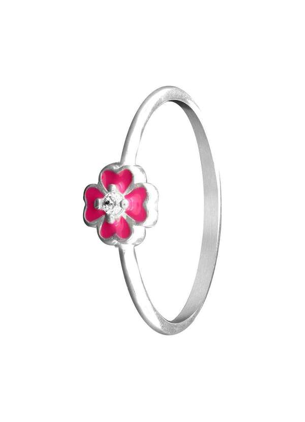 Convex - Anel de Prata Infantil Flor Pink com Zircônia e Resina Prata