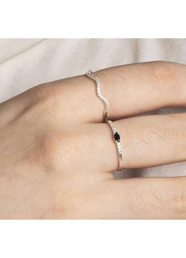 Convex - Anel de Prata Perfect com Zircônia Preta e Branca Prata 4