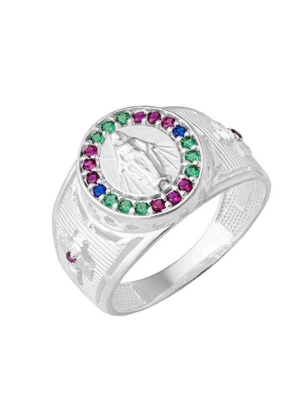 Convex - Anel de Prata Proteção Nossa Sra das Graças com Zircônias C Prata