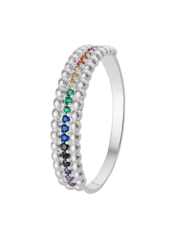 Convex - Anel de Prata Rainbow com Zircônias Colors e Bolinhas na La Prata