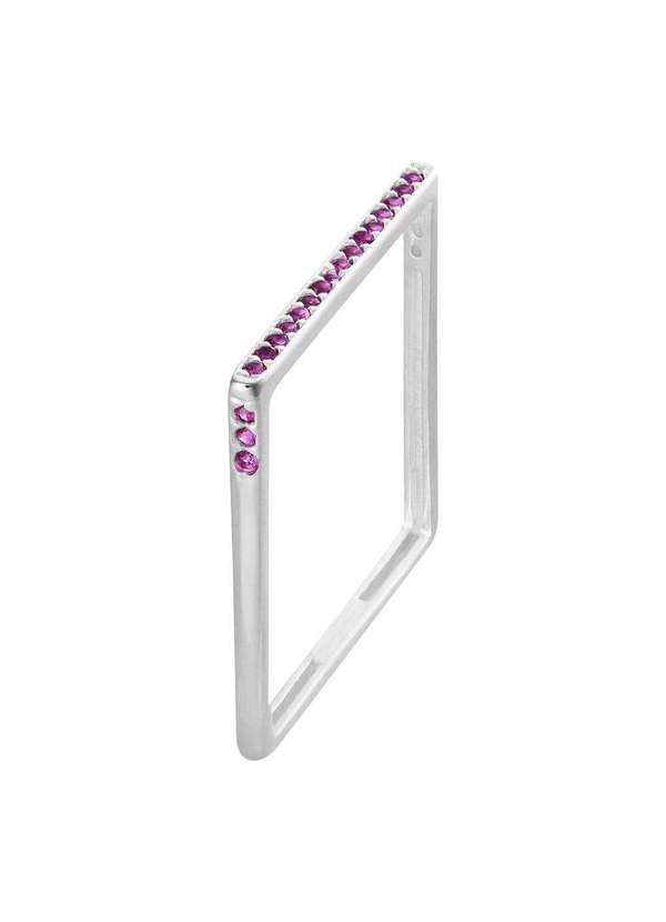 Convex - Anel de Prata Style Quadrado com Zircônias Pink Prata
