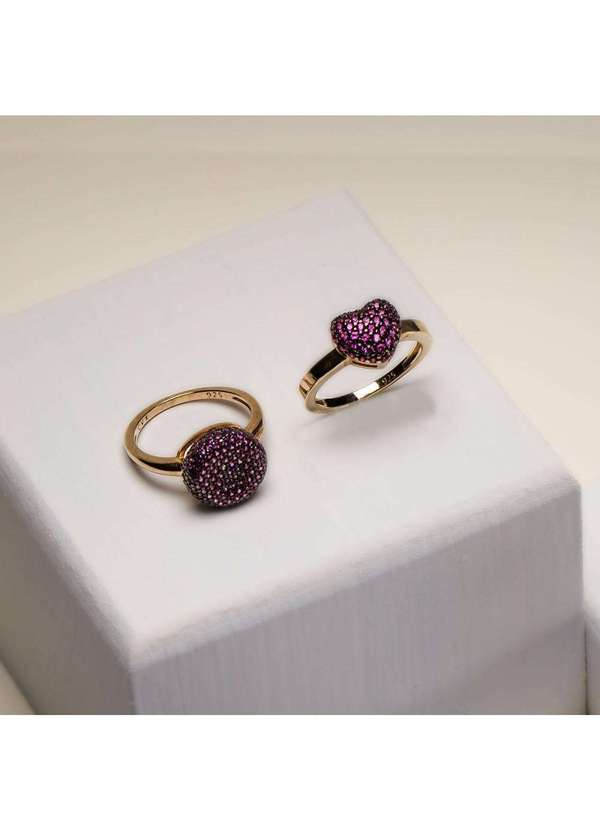 Convex - Anel Prata c/ Ouro 18k Botão Cravejado Vermelho 12mm Dourado 2