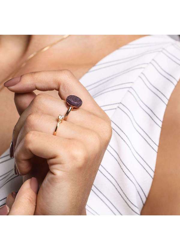 Convex - Anel Prata c/ Ouro 18k Botão Cravejado Vermelho 12mm Dourado 3