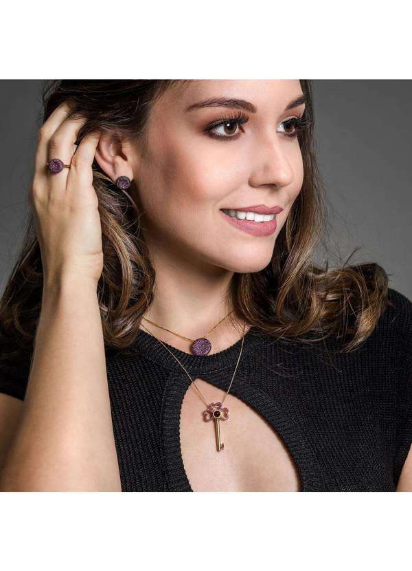 Convex - Anel Prata c/ Ouro 18k Botão Cravejado Vermelho 12mm Dourado 6