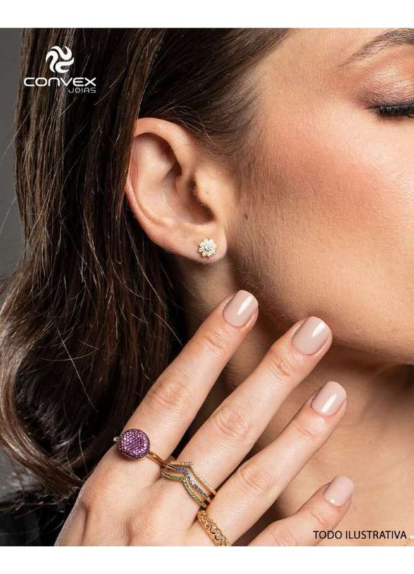 Convex - Anel Prata c/ Ouro 18k Botão Cravejado Vermelho 12mm Dourado 7