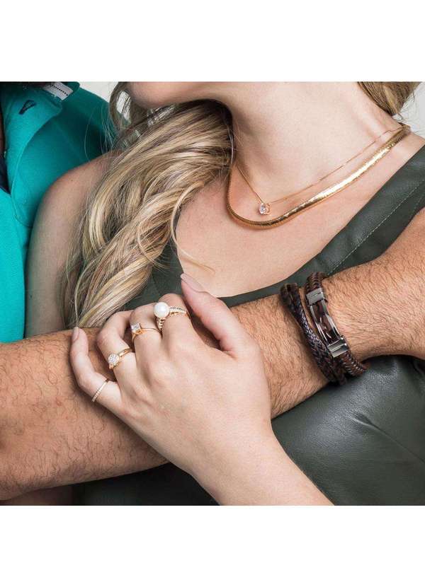 Convex - Anel Prata c/ Ouro 18k Meia Aliança Crespo com Zircônia 2mm Dourado 2