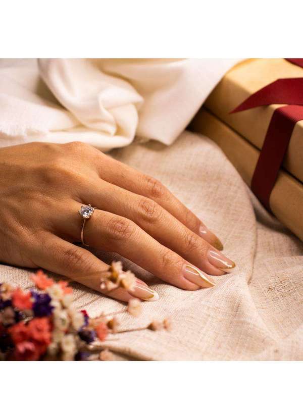 Convex - Anel Prata Solitário com Zircônia Branca 5.5mm Dourado 3