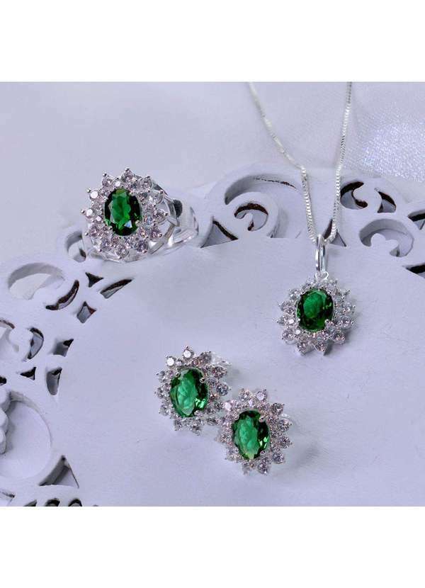 Convex - Brinco de Prata Coleção Queens Cristal Esmeralda 6x8 Verde 3