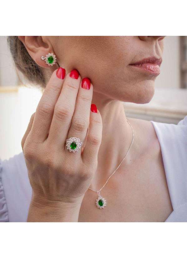 Convex - Brinco de Prata Coleção Queens Cristal Esmeralda 6x8 Verde 4