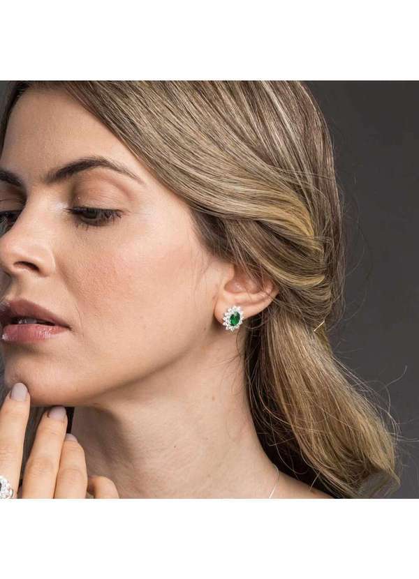 Convex - Brinco de Prata Coleção Queens Cristal Esmeralda 6x8 Verde 5