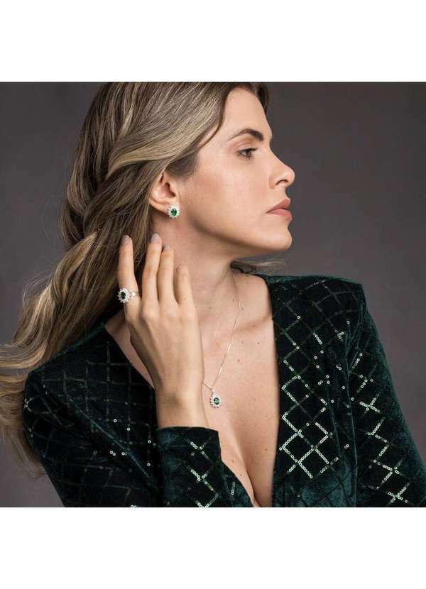 Convex - Brinco de Prata Coleção Queens Cristal Esmeralda 6x8 Verde 6