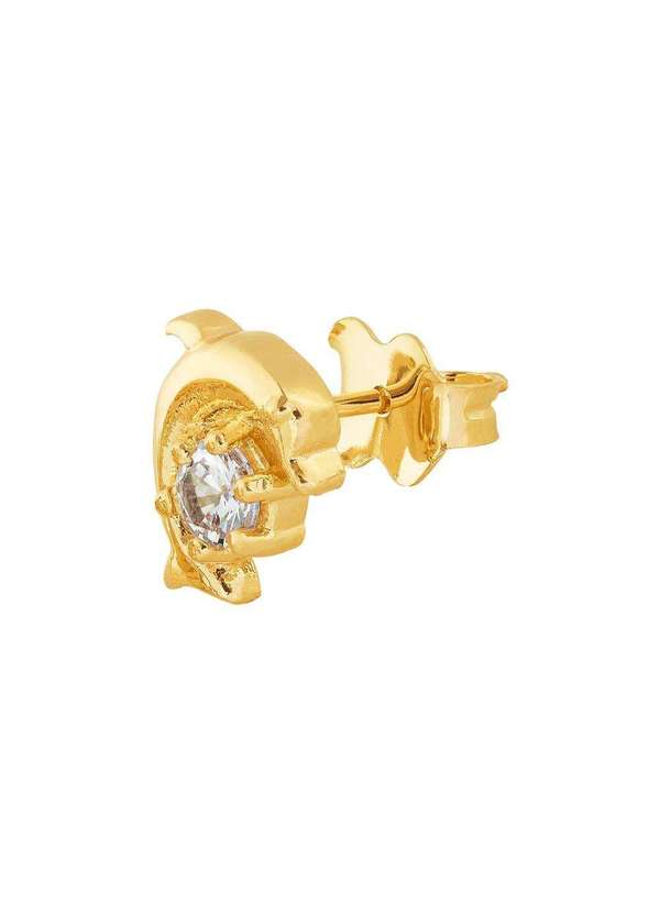 Convex - Brinco Prata c/ Ouro 18k Golfinho com Zircônia Branca 10x9m Dourado 2