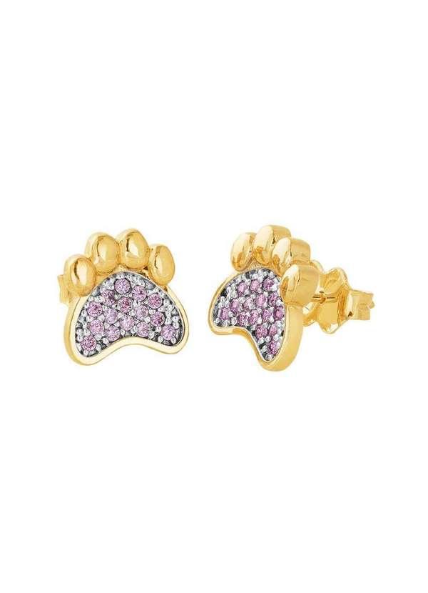 Convex - Brinco Prata c/ Ouro 18k Pata com Zircônia Rosa 11x10mm Dourado