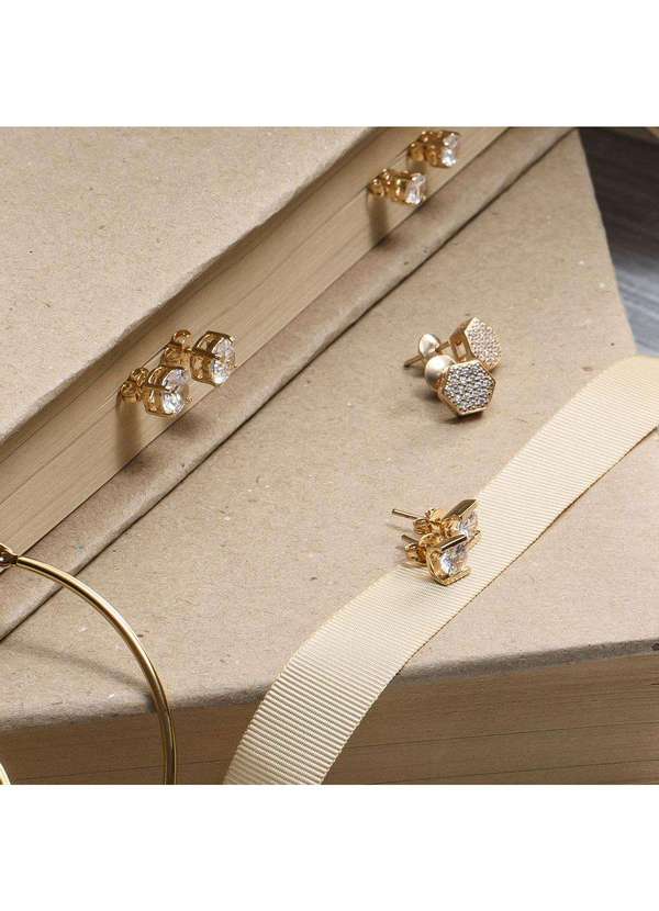 Convex - Brinco Prata c/ Ouro 18k Ponto de Luz 5mm Dourado 2