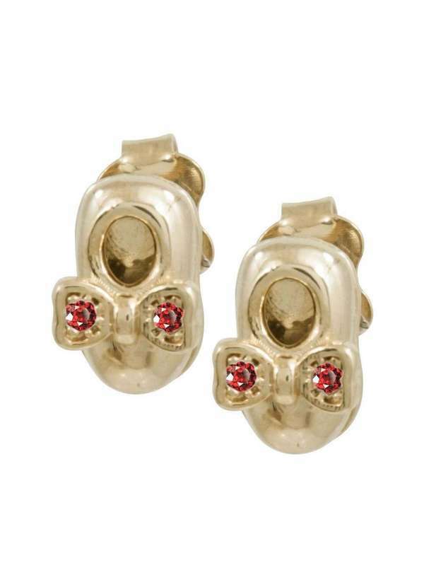 Convex - Brinco Prata c/ Ouro 18k Sapatinho Kids Zircônia Vermelha Dourado