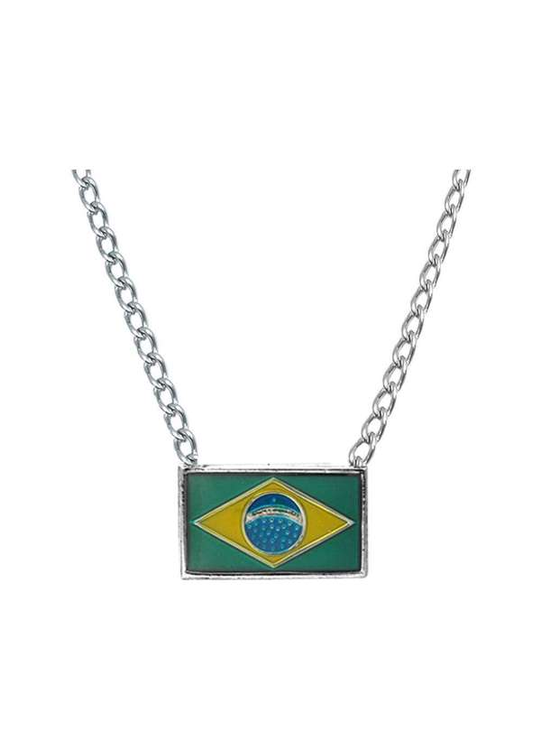 Convex - Colar Aço Bandeira do Brasil 20x12mm 50cm Prata