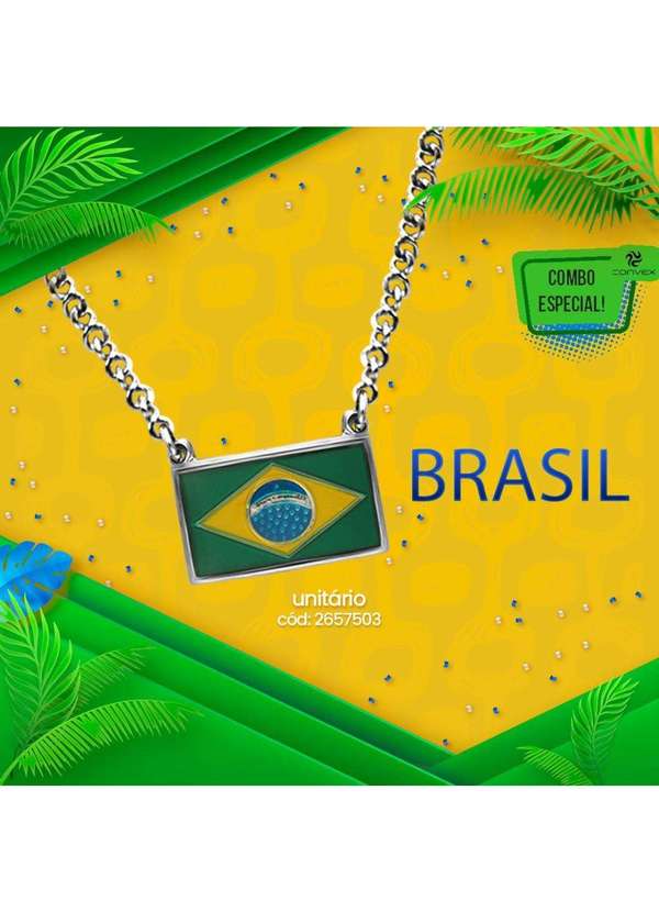 Convex - Colar Aço Bandeira do Brasil 20x12mm 50cm Prata 3