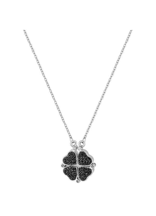 Convex - Colar de Aço Trevo Ou 4 Corações com Zircônias Pretas Prata