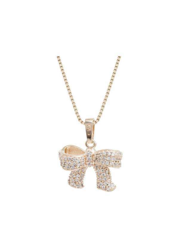 Convex - Colar Prata c/ Ouro 18k Laço com Zircônia 17x14mm 42cm Dourado