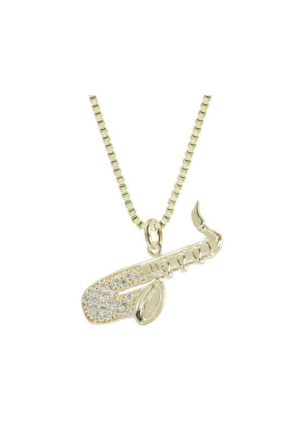Convex - Colar Prata c/ Ouro 18k Veneziana com Saxofone 25x14mm 45cm Dourado