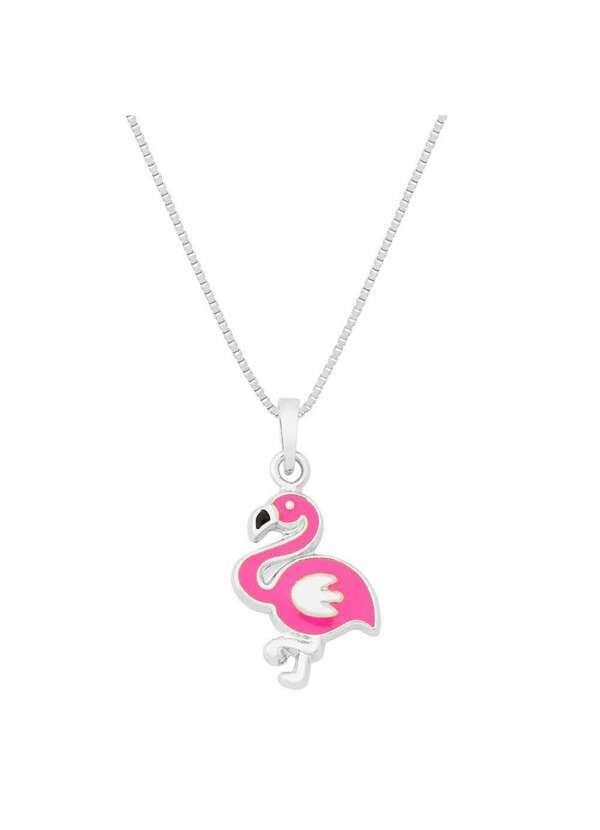 Convex - Colar Prata Flamingo com Resina Rosa 13.50x10mm 37cm Prata