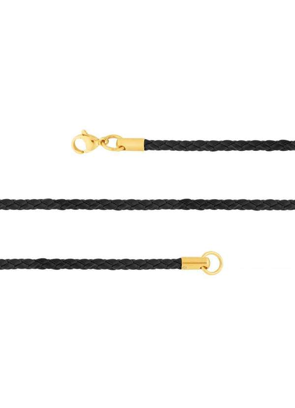 Convex - Corrente Aço Couro Preto Fina 2.80mm 55cm Ipg Dourado 2