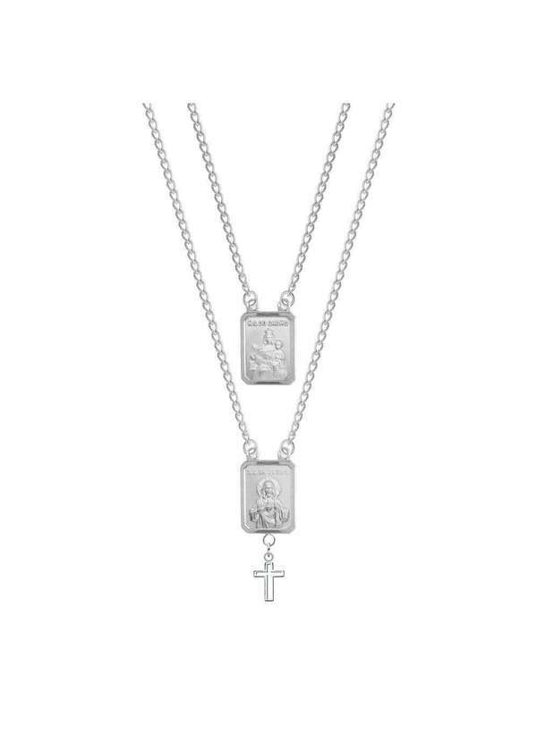 Convex - Escapulário Aço 2 Medalhas Nsra. Carmo e S.C. Jesus com Cru Prata