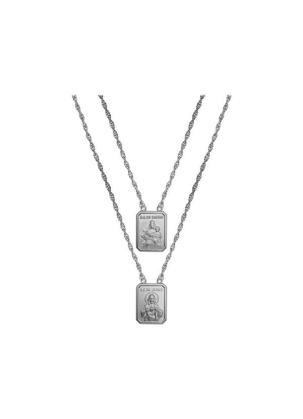 Convex - Escapulário Aço Dupla Face Nsra. Carmo e S. C. Jesus Prata