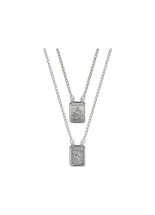 Convex - Escapulário Aço Nsra. Carmo e São Miguel 15x11mm 60cm Prata